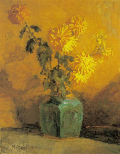 Yellow Chrysanthemums in a Ginger Pot Piet Mondrian